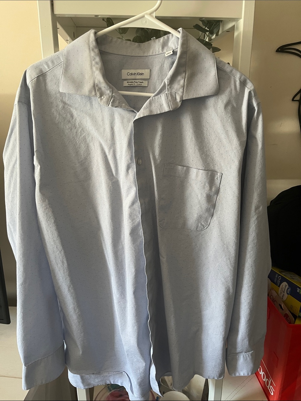 Calvin Klein Men's Pale Blue Dress Shirt with Chest Pocket